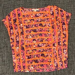 Womens Loft Short Sleeve Flower Print Sheer Blouse